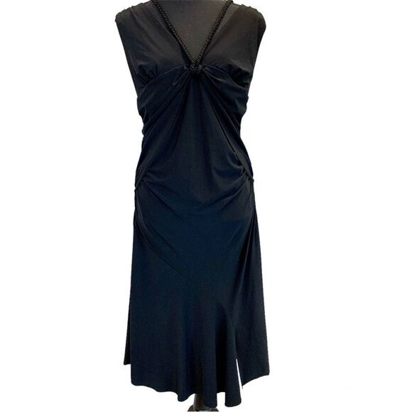 Black V-neck A-line flowy cocktail dress Sz M - Picture 1 of 14